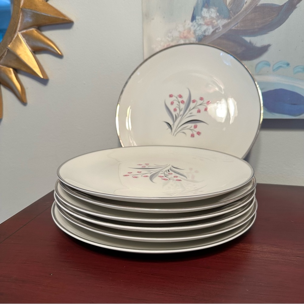 Princess China Flair Dinner Plate Pink Flowers White Gold Trim MCM Multiple